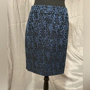 Ann Taylor Blue and Black Embroidered Pencil Skirt